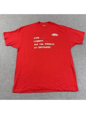 Vintage 90s Rocky Mountain Chocolate Factory Red T-Shirt Size XL Puff Paint Text